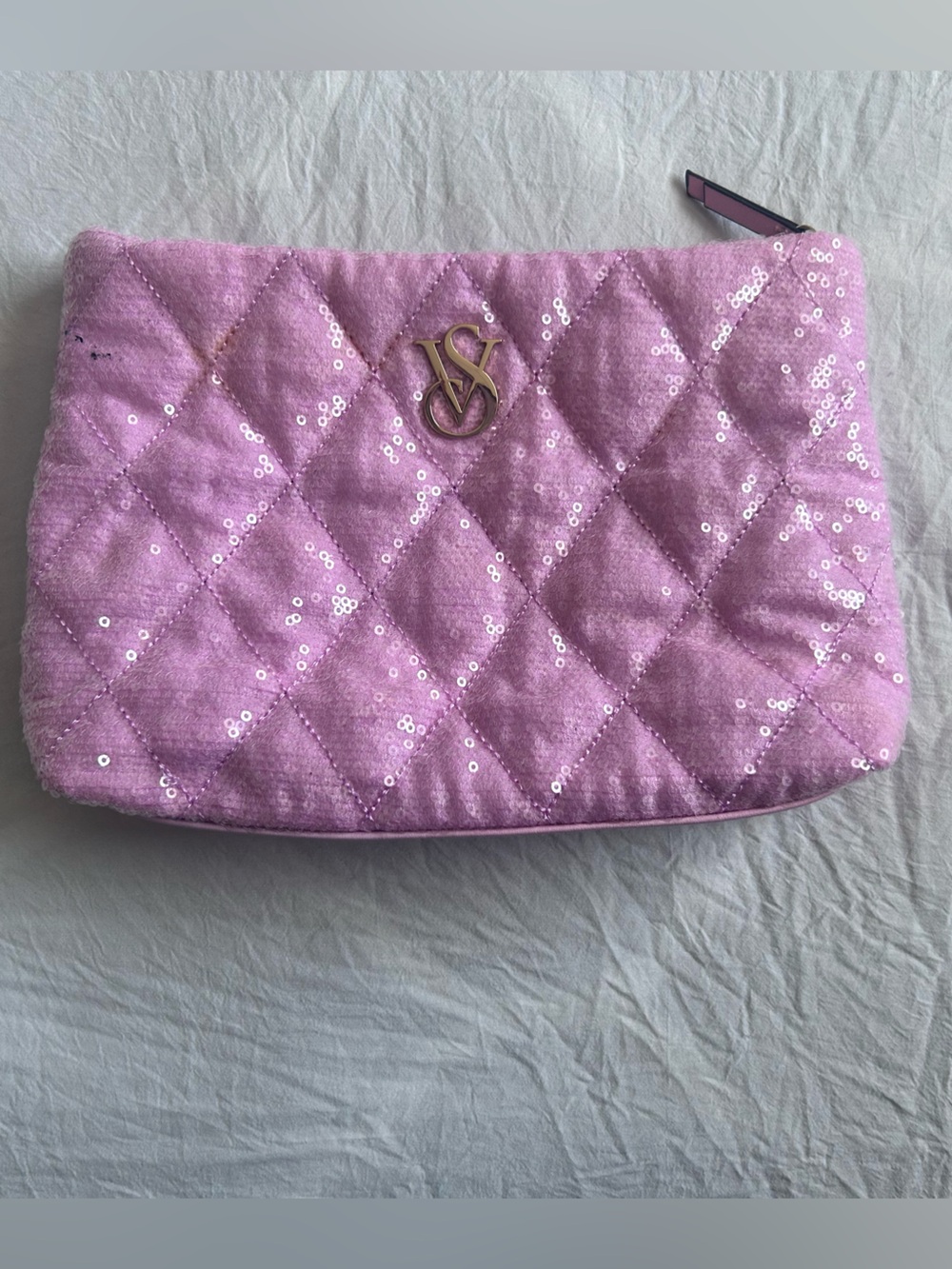 Victoria Secret Sequin Quilted Pink Cosmetic Pouch
